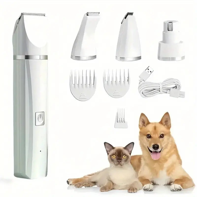 4 in 1 Cordless Electric Dog Hair Clipper Set - Low Noise Pet Grooming
