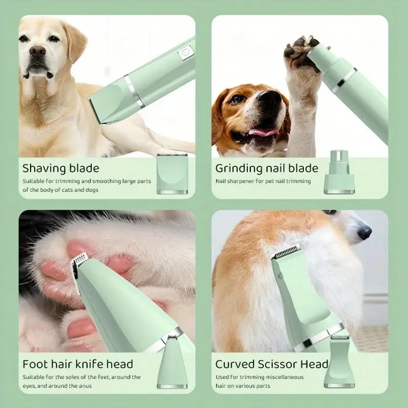 4 in 1 Cordless Electric Dog Hair Clipper Set - Low Noise Pet Grooming